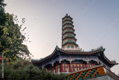A Chinese temple tower at Fragrant Hills park in Beijing, China