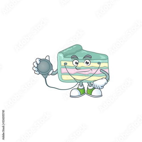 A dedicated Doctor vanilla slice cake Cartoon character with stethoscope