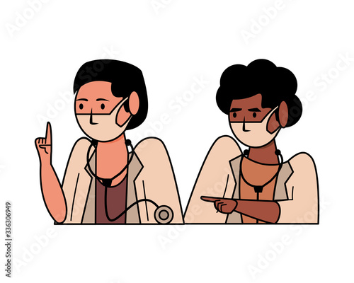 interracial female doctors using face masks characters