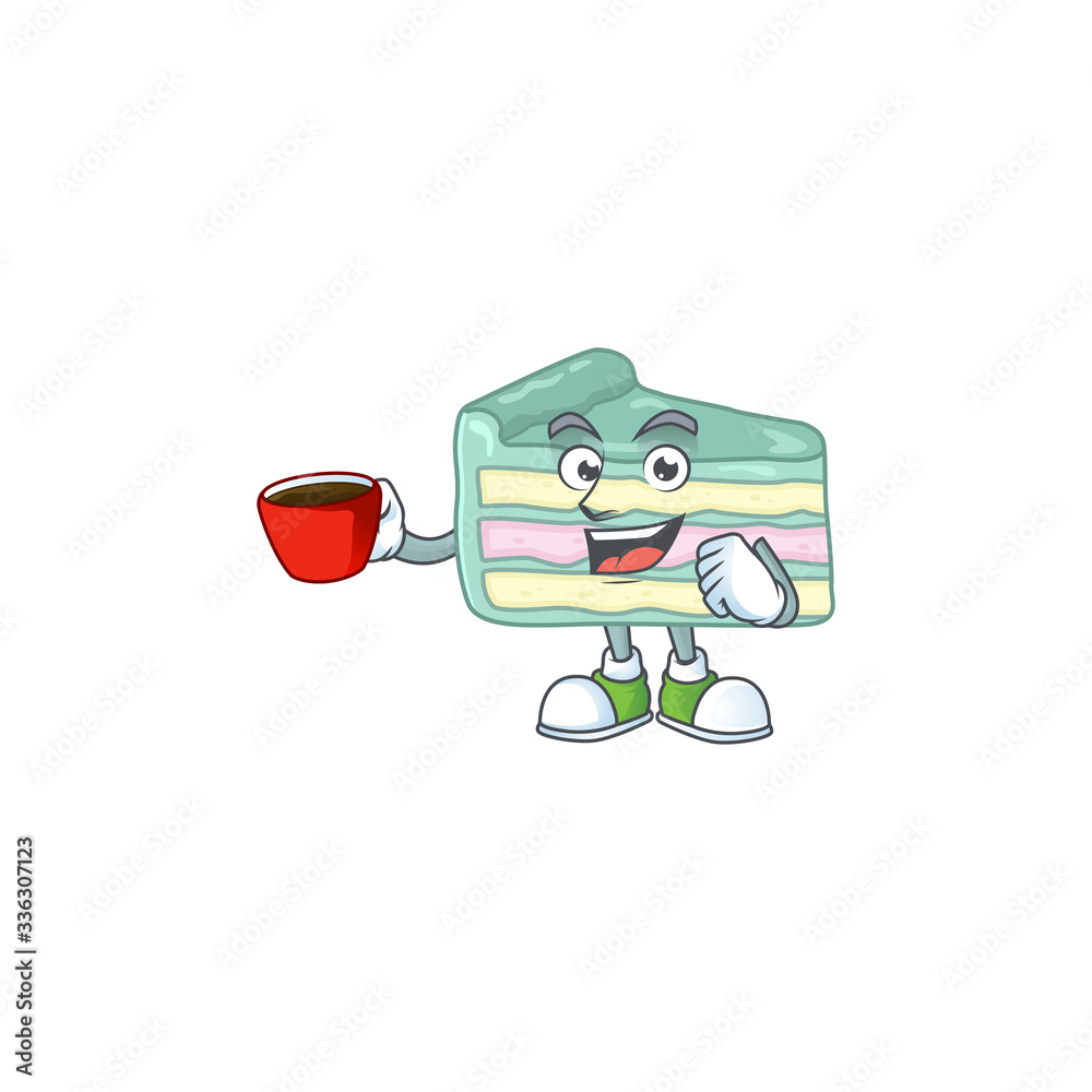 An image cartoon character of vanilla slice cake with a cup of coffee An image cartoon character of vanilla slice cake with a cup of coffee