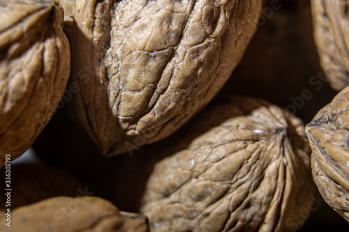 Walnuts close-up from above. Background image
