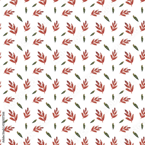 Seamless pattern from hand draw watercolor painting of leaves on white. Use for menu, weddings, invitations, design.