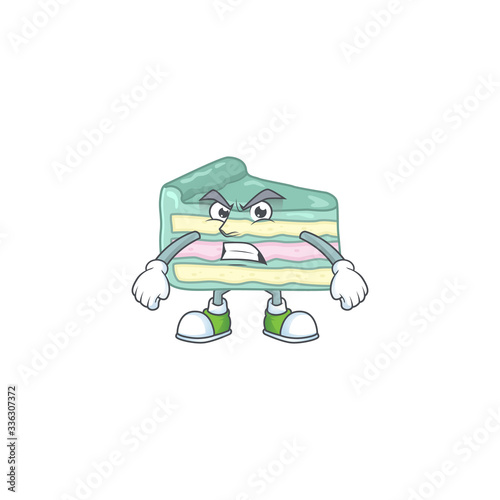 Mascot design style of vanilla slice cake with angry face