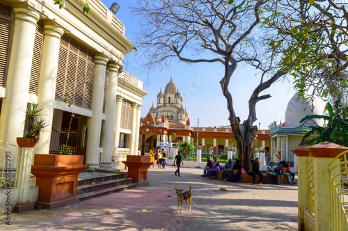 Dakshineswar Kali Mandir Temple Built in navaratna or nine spires style on high platform. Sunset time. Famous heritage historical architecture. Kolkata West Bengal India South Asia Pacific March 2020 photo