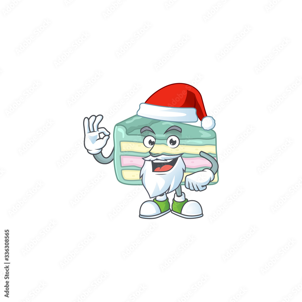 Friendly vanilla slice cake Santa cartoon character design with ok finger Friendly vanilla slice cake Santa cartoon character design with ok finger