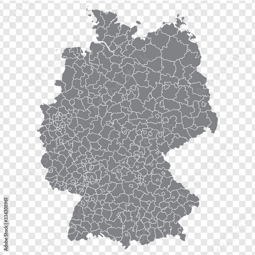 Blank map Germany. Districts of Germany map. High detailed gray vector map of Germany on transparent background for your web site design  logo  app  UI. EPS10.