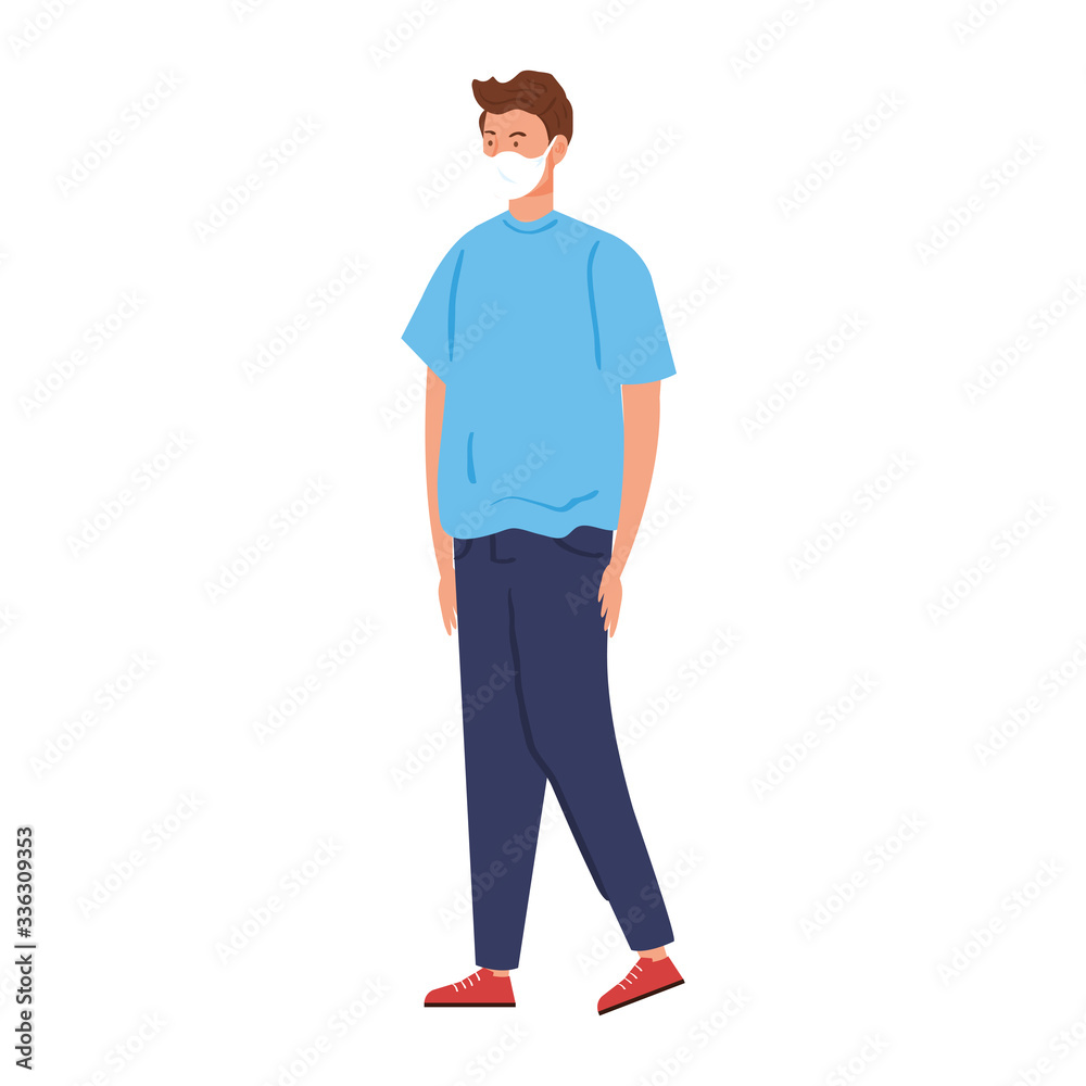 young man with face mask isolated icon vector illustration design