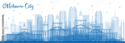 Outline Oklahoma City Skyline with Blue Buildings.
