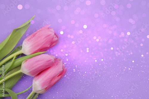 pink tulips on a lilac shine background © Нарине Нахшкарян