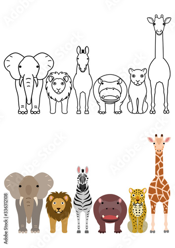 cute cartoon safari animals border set