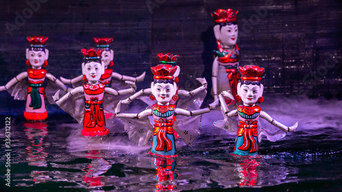 Traditional Vietnamese performance water puppet theatre show in Hanoi, Water puppetry, Hanoi, Vietnam.