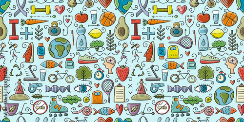 World health day. Seamless Pattern with healty lifestyle for your design
