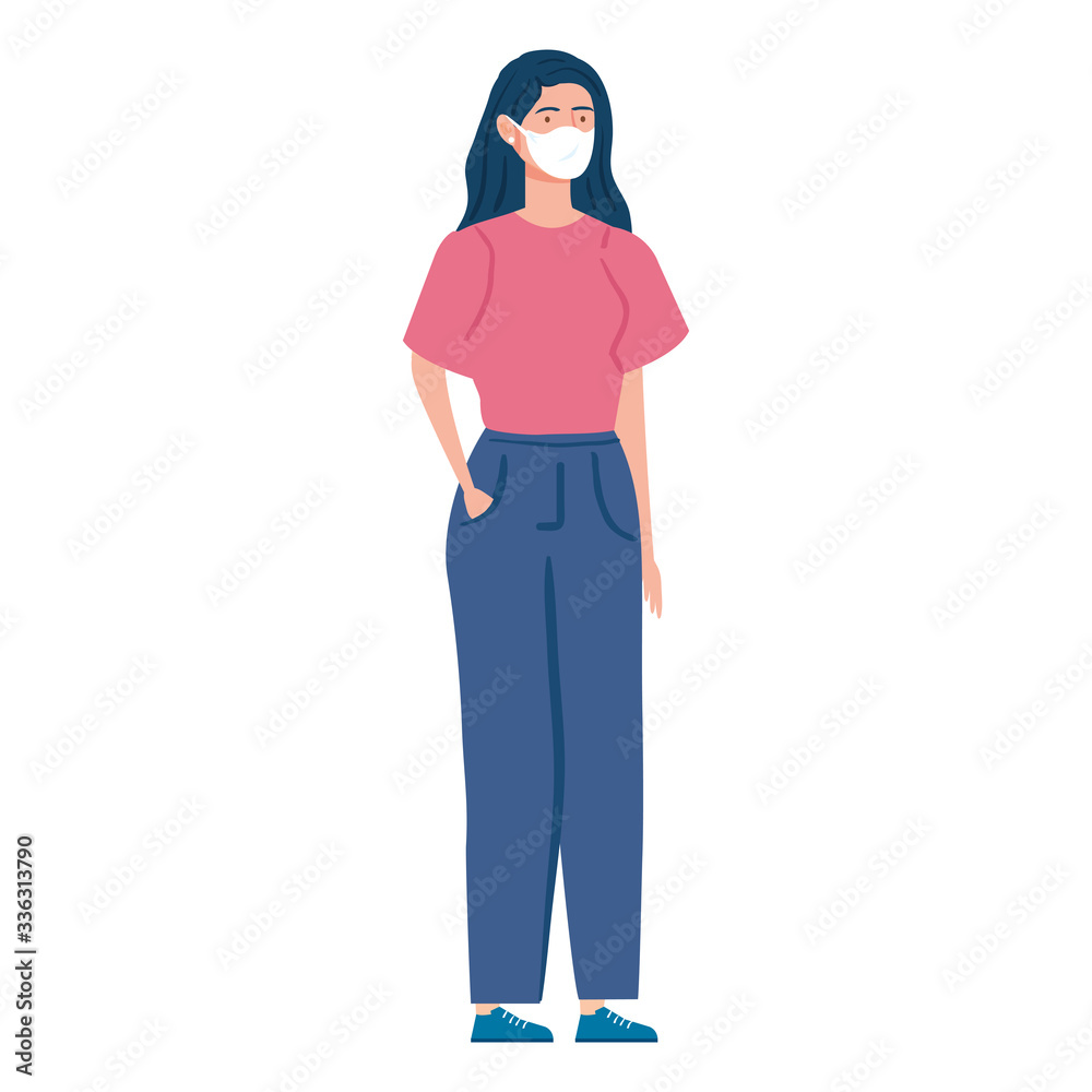 young woman with face mask isolated icon vector illustration design