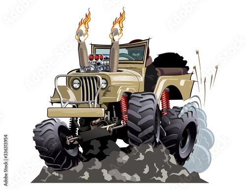 Vector Cartoon 4x4 car hot rod isolated on white background. Available EPS-10 separated by groups and layers with transparency effects for one-click repaint