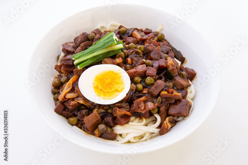 Fototapeta Naklejka Na Ścianę i Meble -  Jajangmyeon, noodle dish topped with black sauce