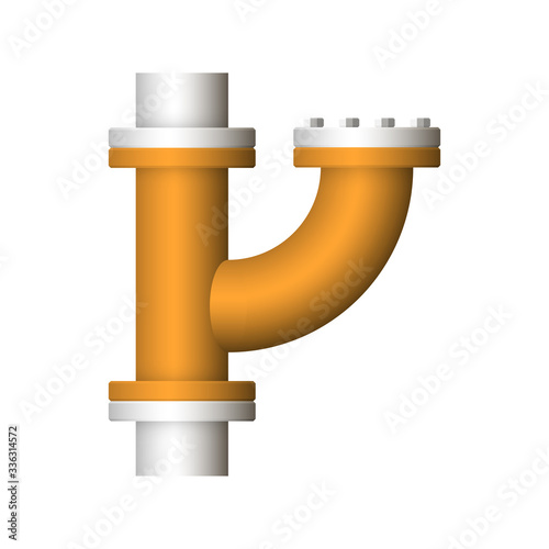 Pipe vector. Connection by flange fitting. For pipeline construction to transport liquid or gas in industry i.e. crude, oil, natural gas. Also water supply infrastructure in plumbing and irrigation.