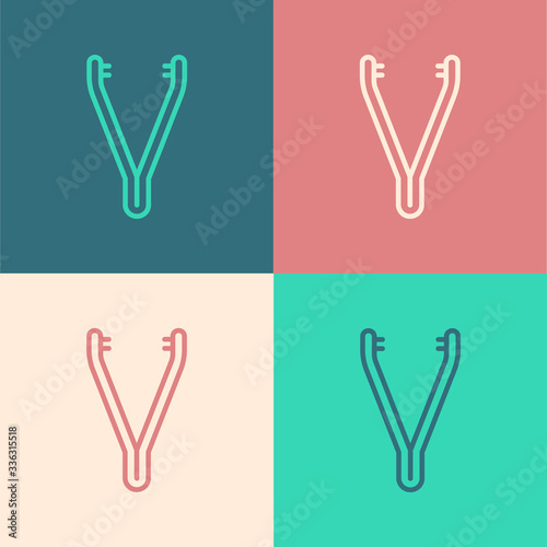 Pop art line Medical tweezers icon isolated on color background. Medicine and health. Anatomical tweezers. Vector Illustration