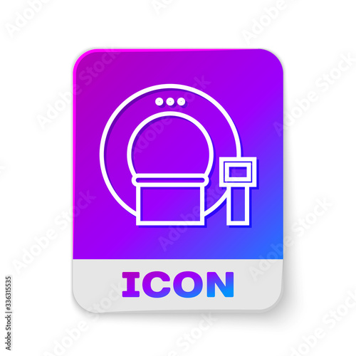 White line Tomography icon isolated on white background. Medical scanner, radiation. Diagnosis, radiology, magnetic resonance therapy. Rectangle color button. Vector Illustration