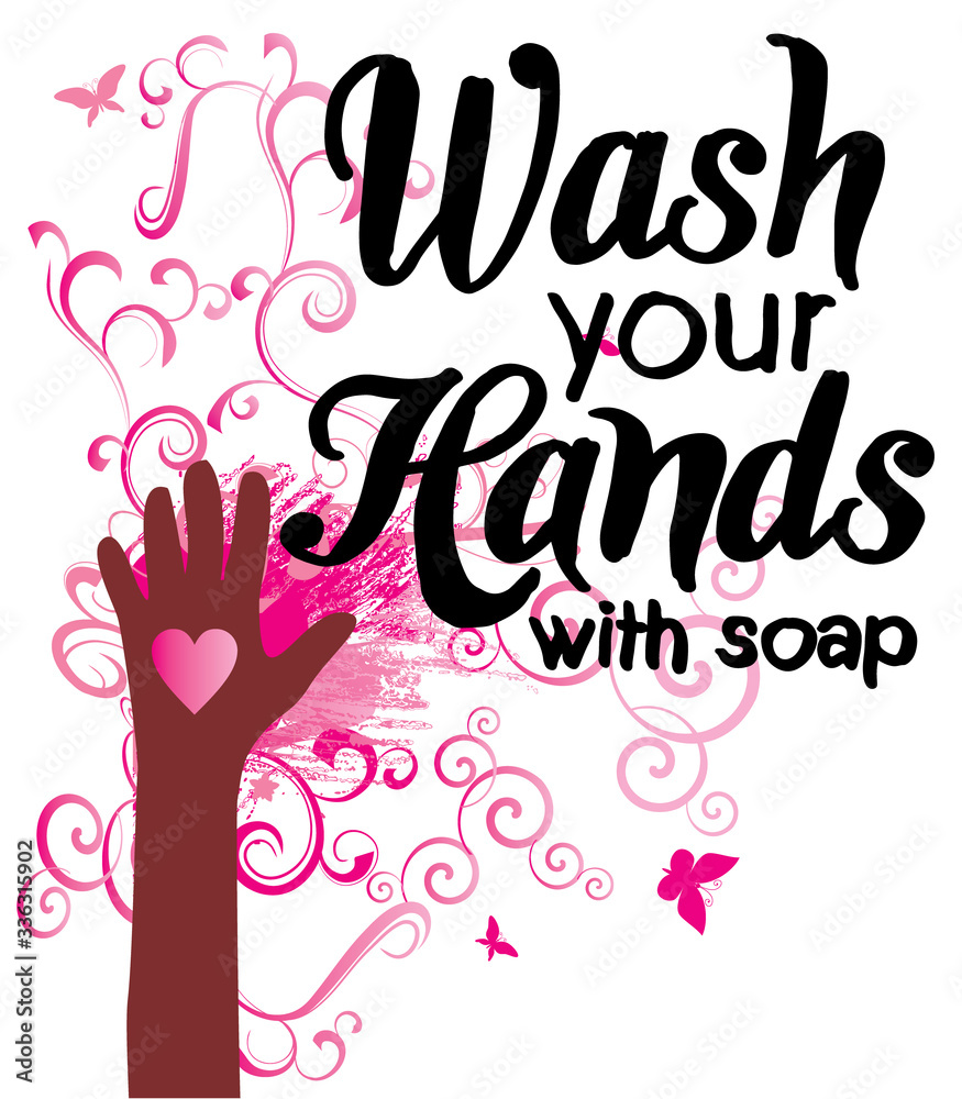 wash your hands with soap lettering poster Stock Illustration | Adobe Stock