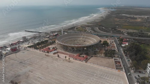 Aerial view of the monumental plaza de toros and stadium in Baja California