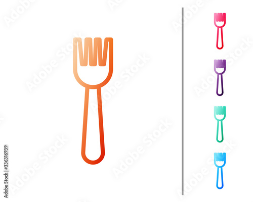 Red line Disposable plastic fork icon isolated on white background. Set color icons. Vector Illustration