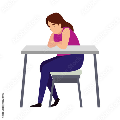 woman with stress attack in desk vector illustration design