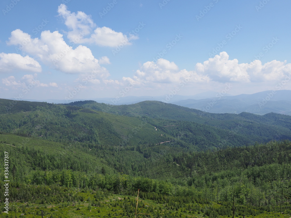 Naklejka premium Panorama of Beskids Mountains range near Salmopol pass Poland