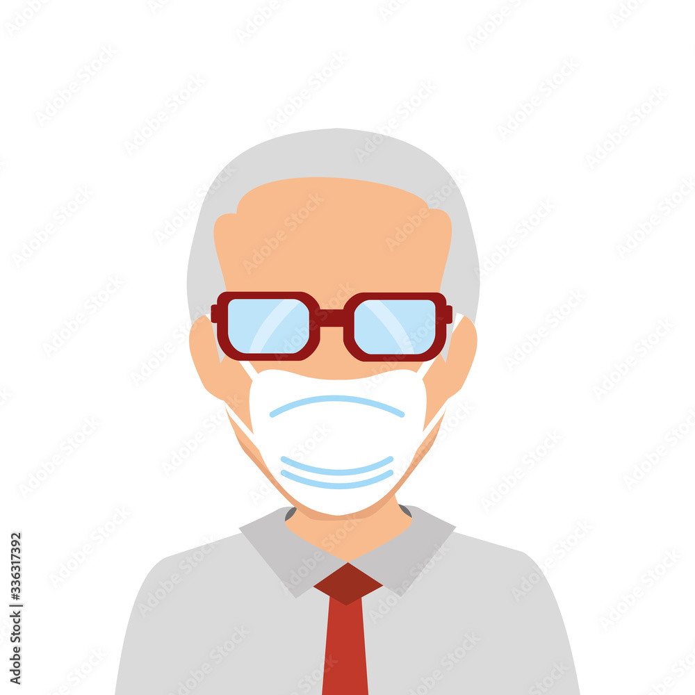 old man with face mask isolated icon vector illustration design