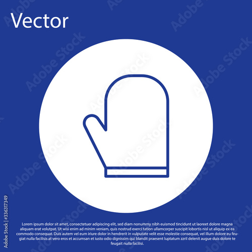 Blue line Oven glove icon isolated on blue background. Kitchen potholder sign. Cooking glove. White circle button. Vector Illustration