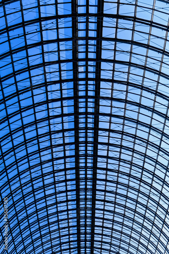 Glass roof of an old shopping center. The design of the glass roof. Abstract texture background.