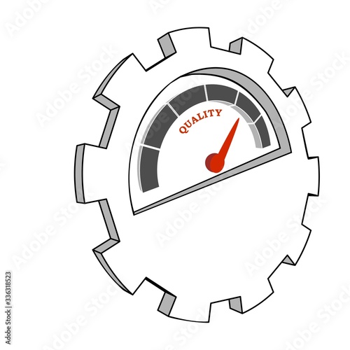 Scale with arrow. The quality level measuring device icon. Sign tachometer, speedometer, indicators. Infographic gauge element.