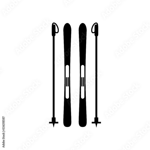 Snow ski and a stick icon. Simple winter games icon isolated on white background
