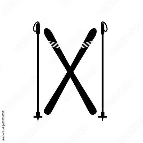 Snow ski and a stick icon. Simple winter games icon isolated on white background photo