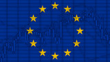 Forex candlestick pattern. Trading chart concept. Financial market chart. 3D rendering. Flag of the European Union
