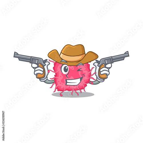 Cute handsome cowboy of pathogenic bacteria cartoon character with guns