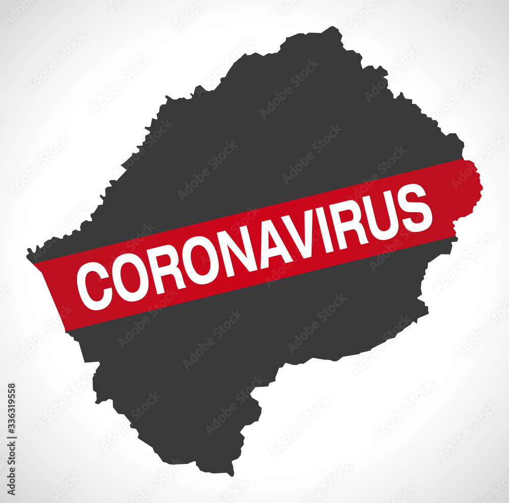 Fototapeta premium Lesotho map with Coronavirus warning illustration