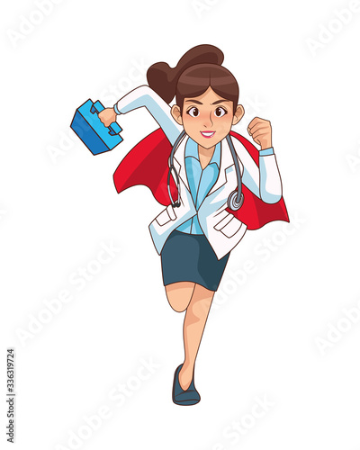 super female doctor runing with medical kit