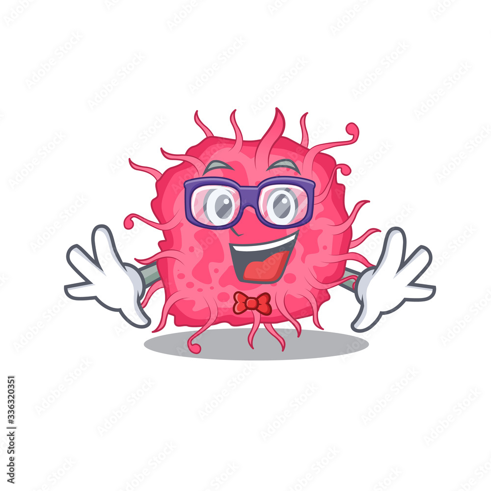Naklejka premium Mascot design style of geek pathogenic bacteria with glasses