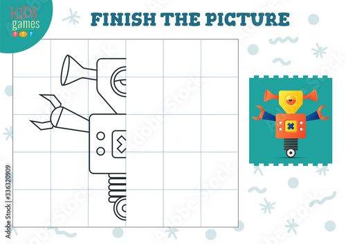 Copy picture vector illustration. Complete and color game for preschool and school kids
