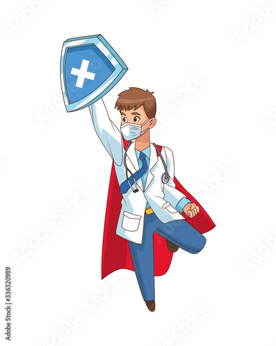 super doctor flying with shield