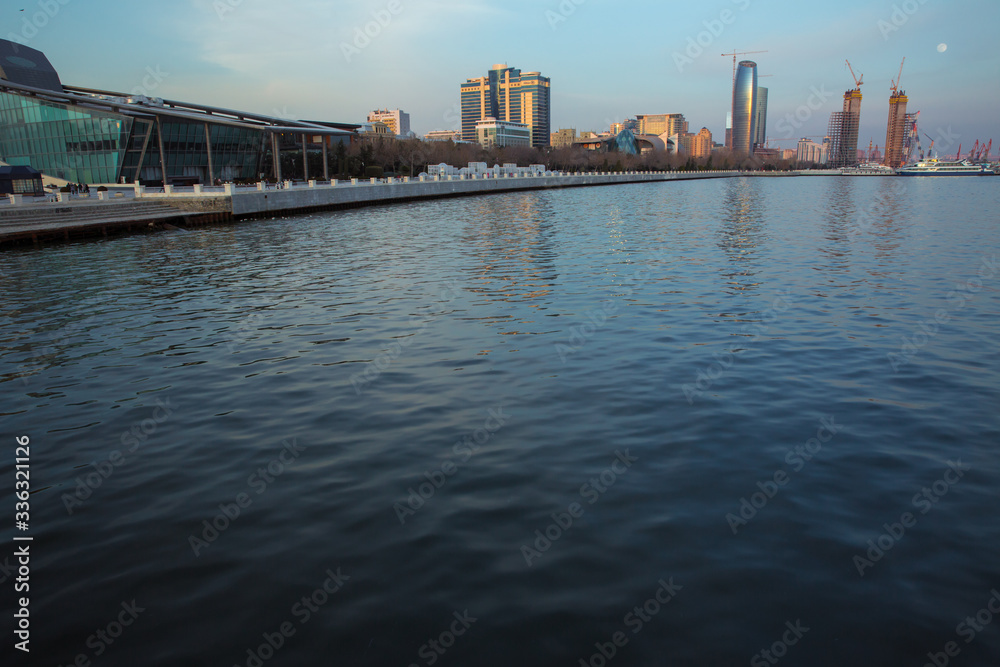 Obraz premium Baky skyline view from Baku boulevard the Caspian Sea embankment . Baku is the capital and largest city of Azerbaijan and of the Caucasus region.