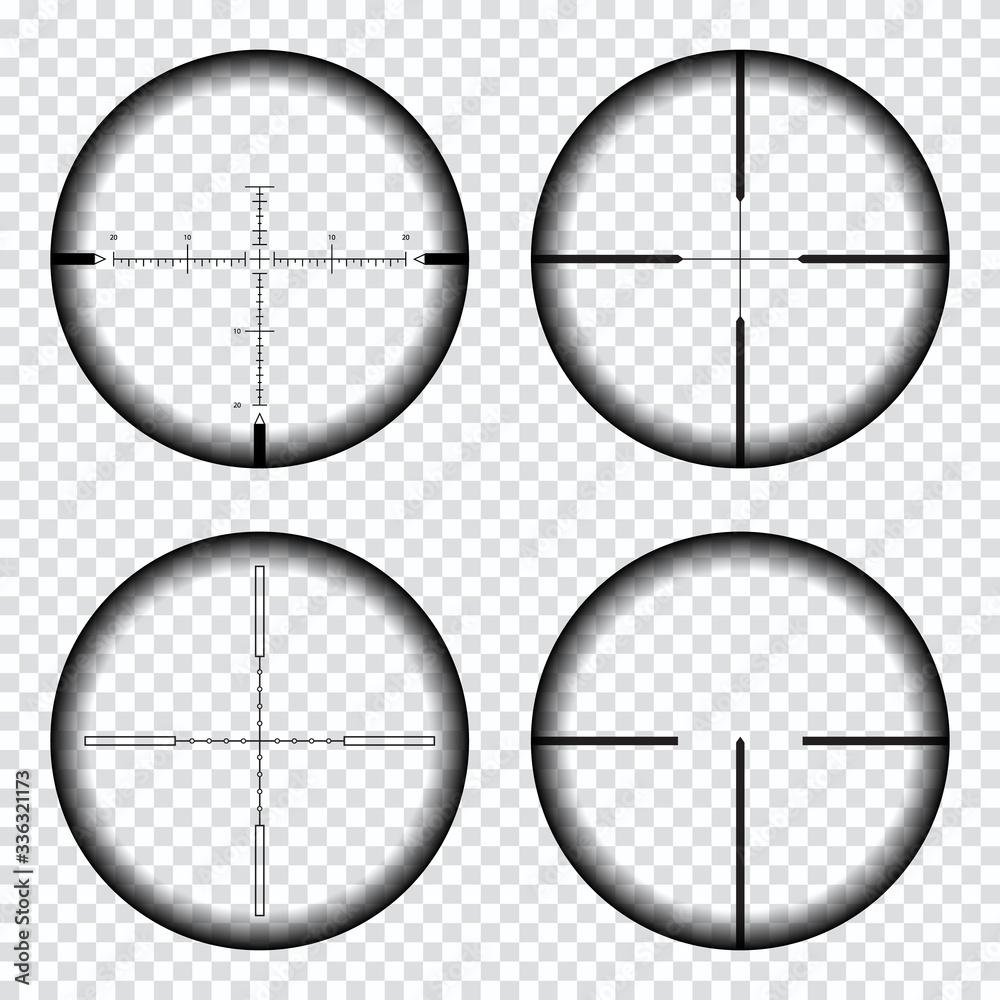 Sniper scope crosshairs view. Sniper rifle aim isolated on transparent  background. Target aim and aiming to bullseye signs symbol. Sniper scope  with measurement marks Stock Vector | Adobe Stock