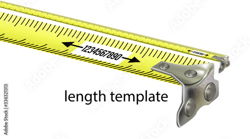 Isometric realistic measuring tape, length design template. Tool roulette. Vector illustration isolated on white background.