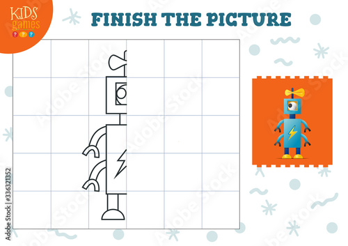 Copy picture vector illustration. Complete and color game for preschool and school kids
