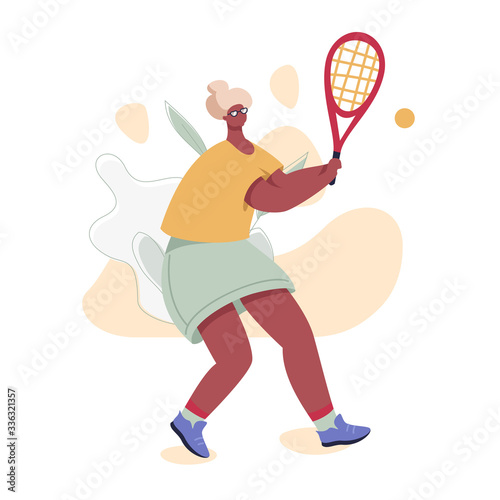 Elderly Woman Playing Tennis