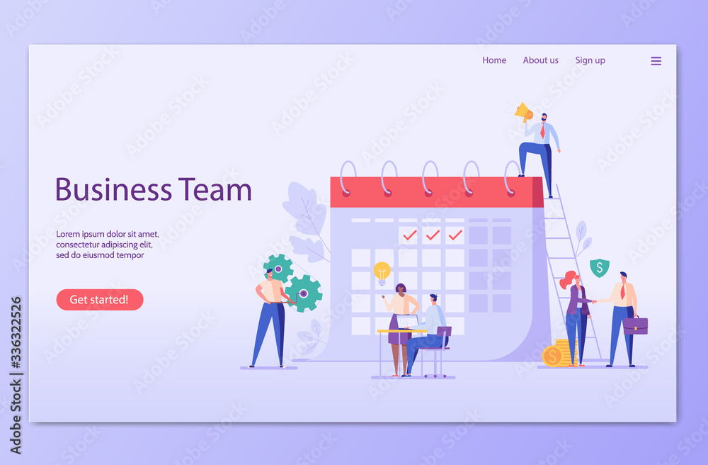 Team of employees making project on time. Successful team. Concept of teamwork, success business, project management, team thinking. Vector illustration in flat design for UI, banner, mobile app