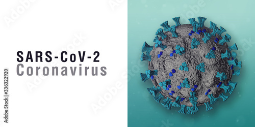 SARS-CoV-2 Banner. Virus Infection. Medical wallpaper. 3D illustration of coronavirus. White background.