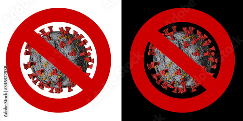 Stop Corona SARS-CoV-2 Banner. Virus Infection. Medical wallpaper. 3D illustration of coronavirus. Black and White background.