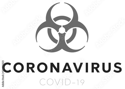 Biohazard Banner Coronavirus Covid-19 on white background. Concept of SARS-CoV-2. Virus Infection. Medical wallpaper. 3D illustration of coronavirus.