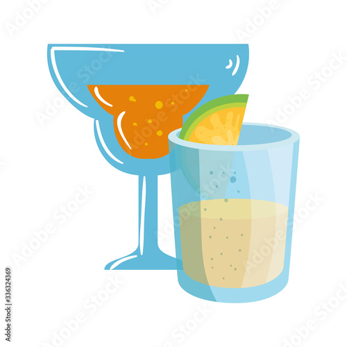 Mexican tequila shot with lemon and cocktail design, Mexico culture tourism landmark latin and party theme Vector illustration
